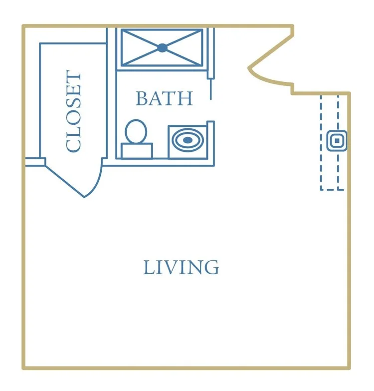 Second Studio Unit floor plan at Heritage Assisted Living